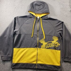 Under Armour Hoodie Men's 2XL Gray Yellow Fleece Full Zip Stretch Sweatshirt